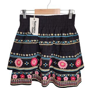 Savannah Jane Boho Mary Tiered Embroidery Mini Skirt S Southwestern Festival NWT